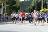 駅伝大会で襷を掛けた選手たちが沿道からの応援を受けながら懸命に走っている様子の写真