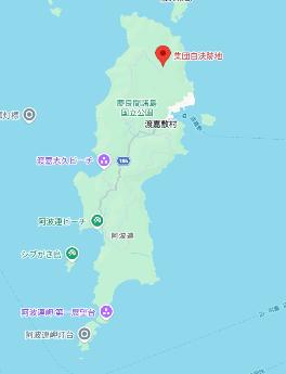 遺骨収集活動の予定地が集団自決跡地周辺である説明の画像 島全体
